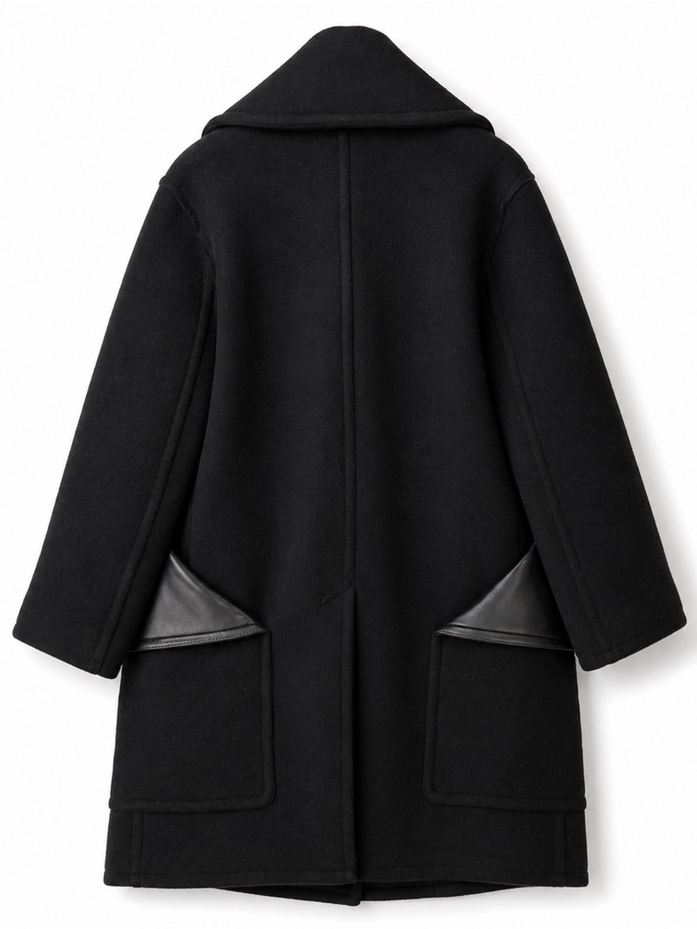 BURBERRY Wool Coat Oversized Notched Collar Leather Trim Black - Picture 10 of 11